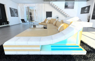Mini Couch Turino C-Form in Leder Sandbeige-Weiß