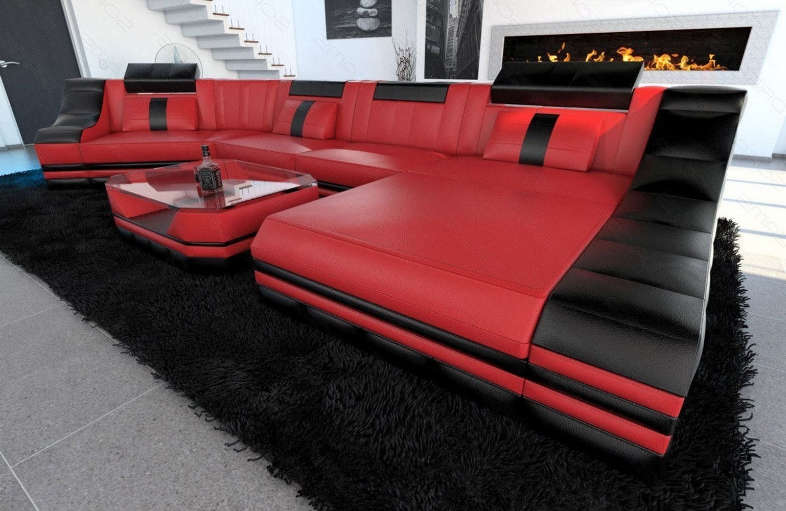Luxus Wohnlandschaft Turino C-Form mit LED