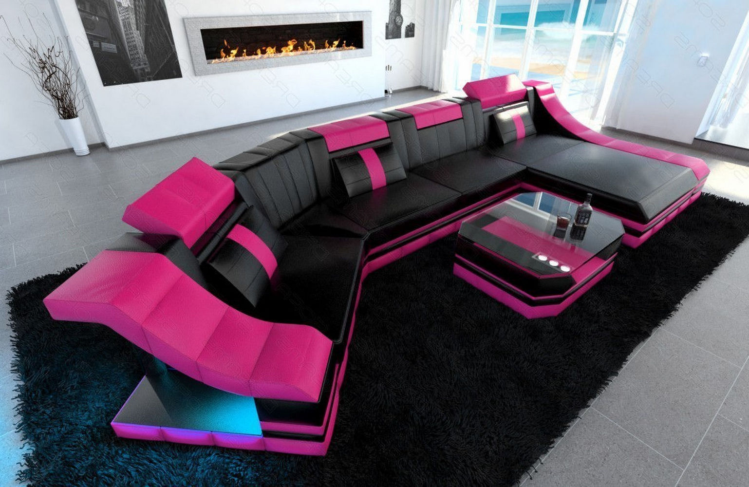 Luxus Wohnlandschaft Turino C-Form mit LED
