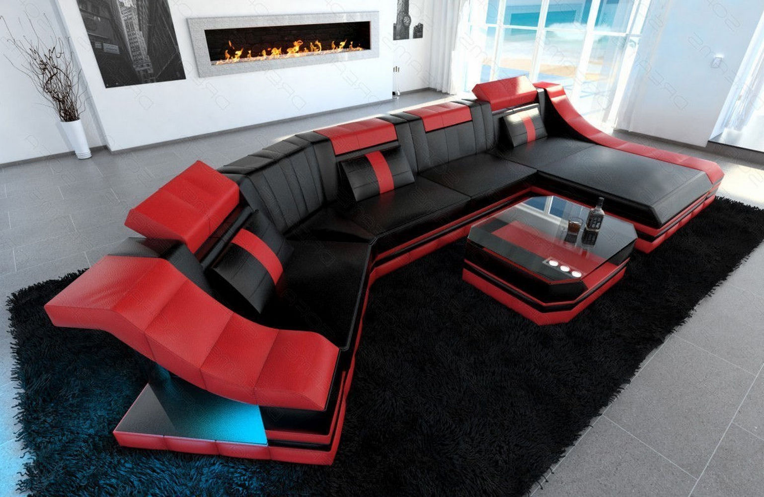 Luxus Wohnlandschaft Turino C-Form mit LED
