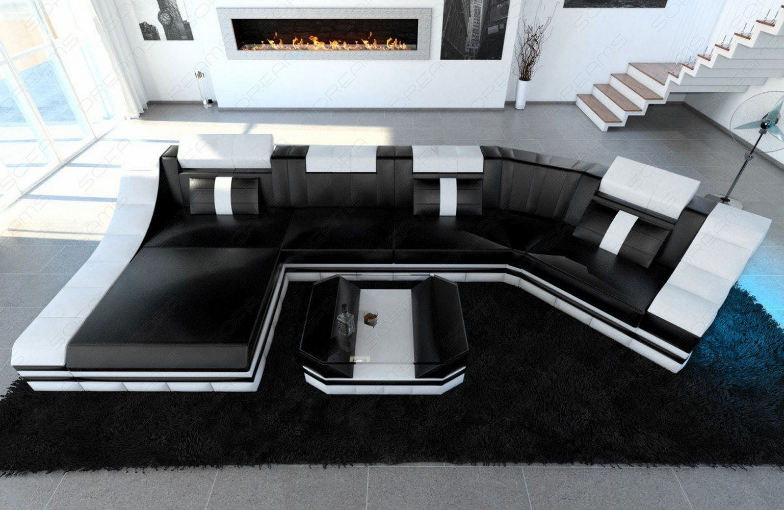 Luxus Wohnlandschaft Turino C-Form mit LED