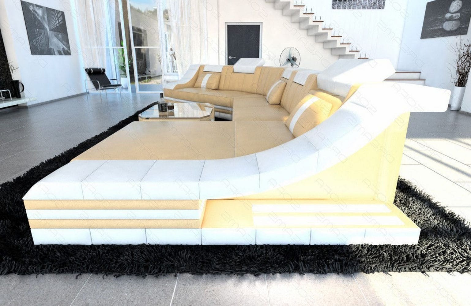 Mini Sofa Turino CL-Form aus Leder Sandbeige-Weiss