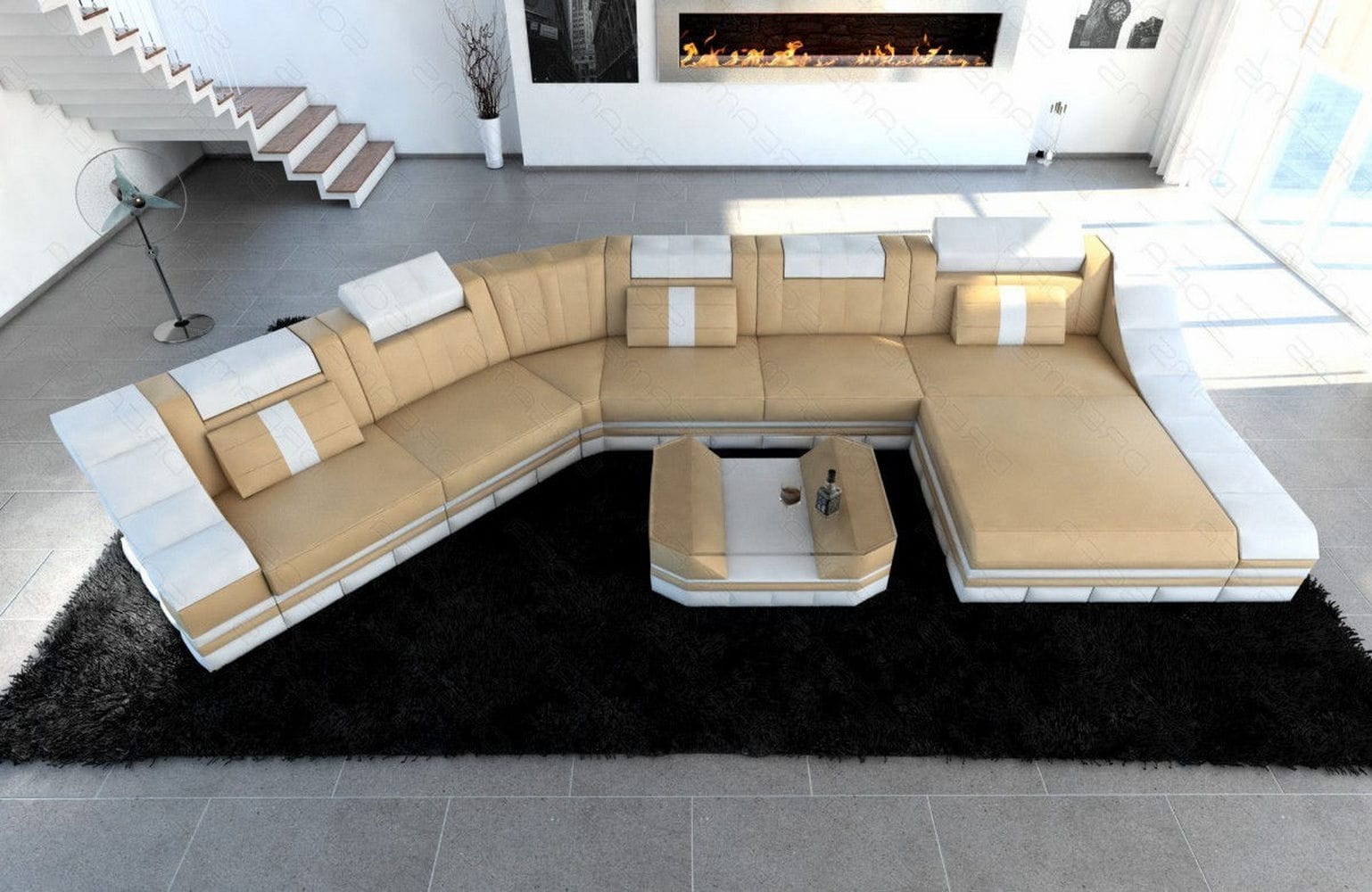 Mini Sofa Turino CL-Form aus Leder Sandbeige-Weiss