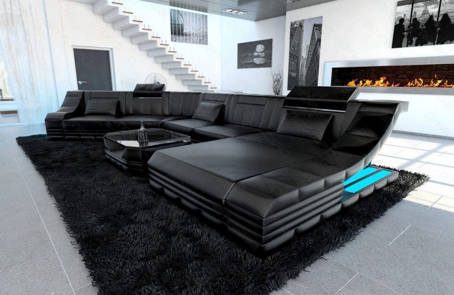 Mini Sofa Turino CL-Form aus Leder Schwarz