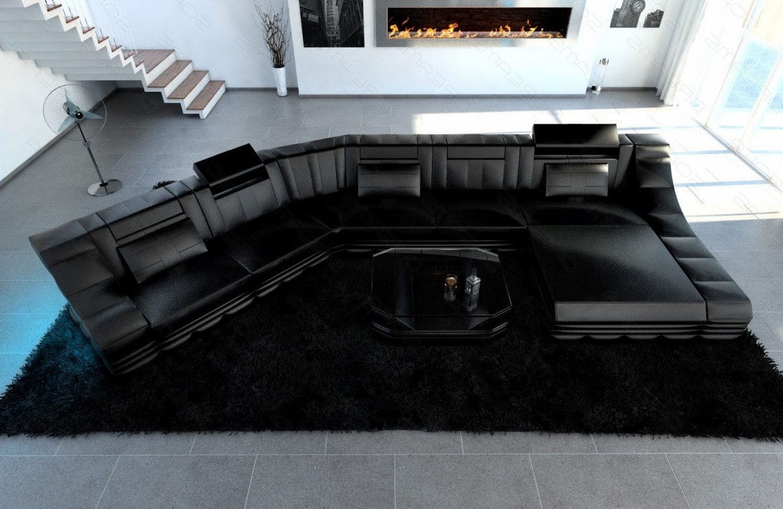 Mini Sofa Turino CL-Form aus Leder Schwarz