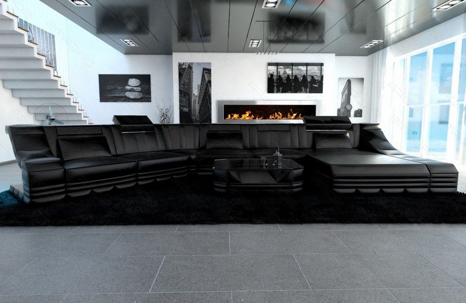 Mini Sofa Turino CL-Form aus Leder Schwarz