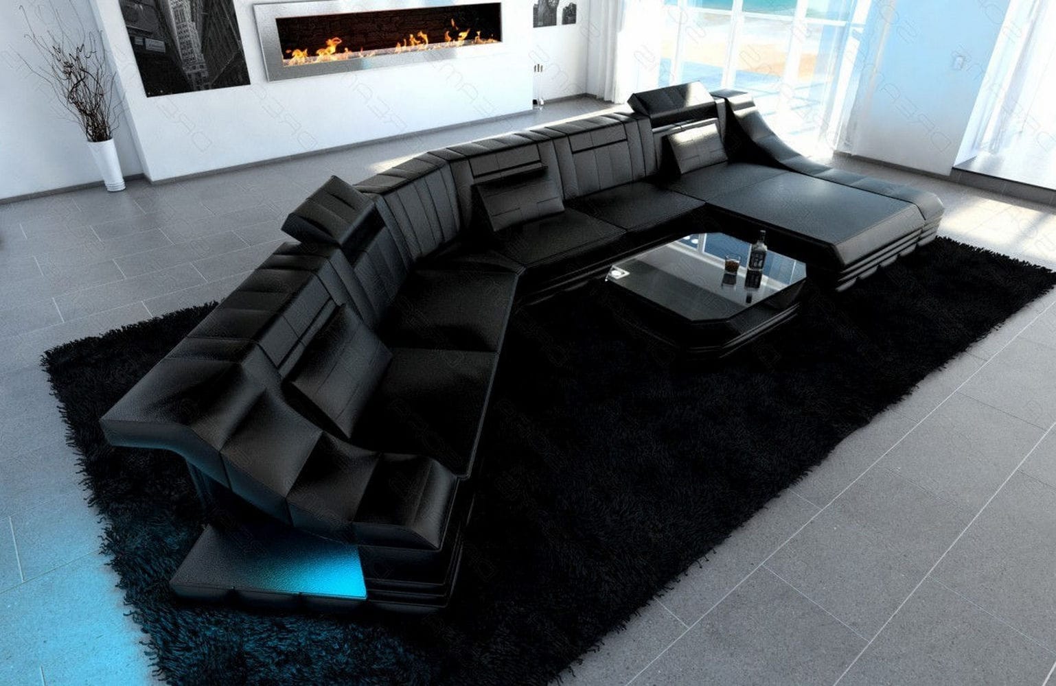 Mini Sofa Turino CL-Form aus Leder Schwarz
