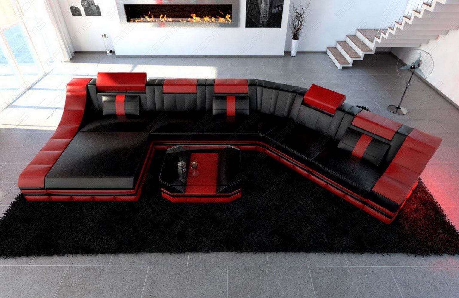Mini Sofa Turino CL-Form aus Leder Schwarz-Rot