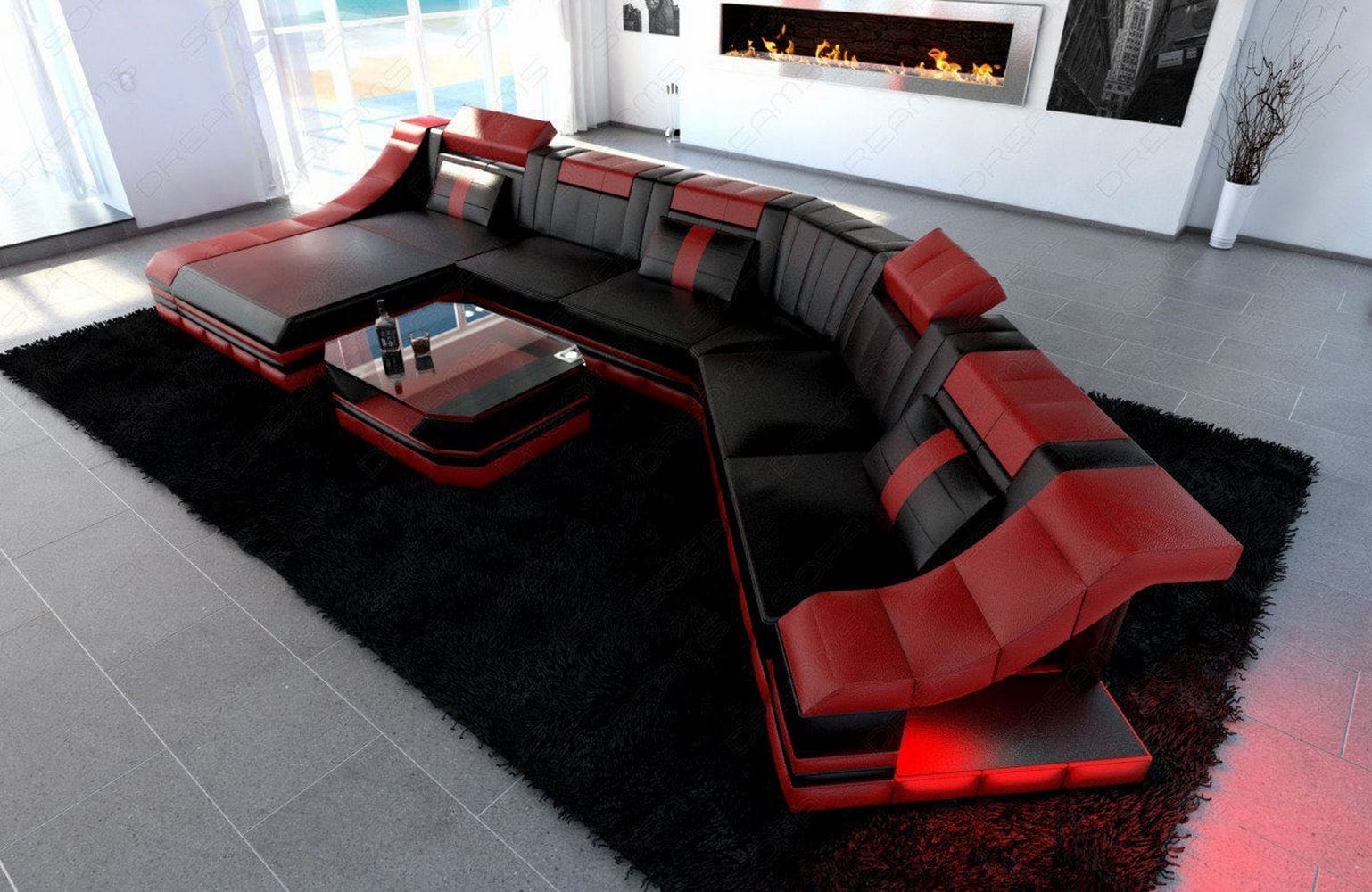 Mini Sofa Turino CL-Form aus Leder Schwarz-Rot