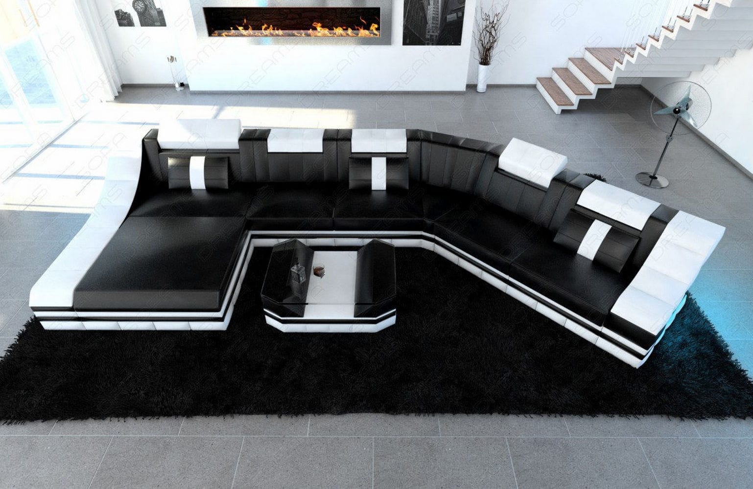 Mini Sofa Turino Cl aus Leder schwarz-weiss