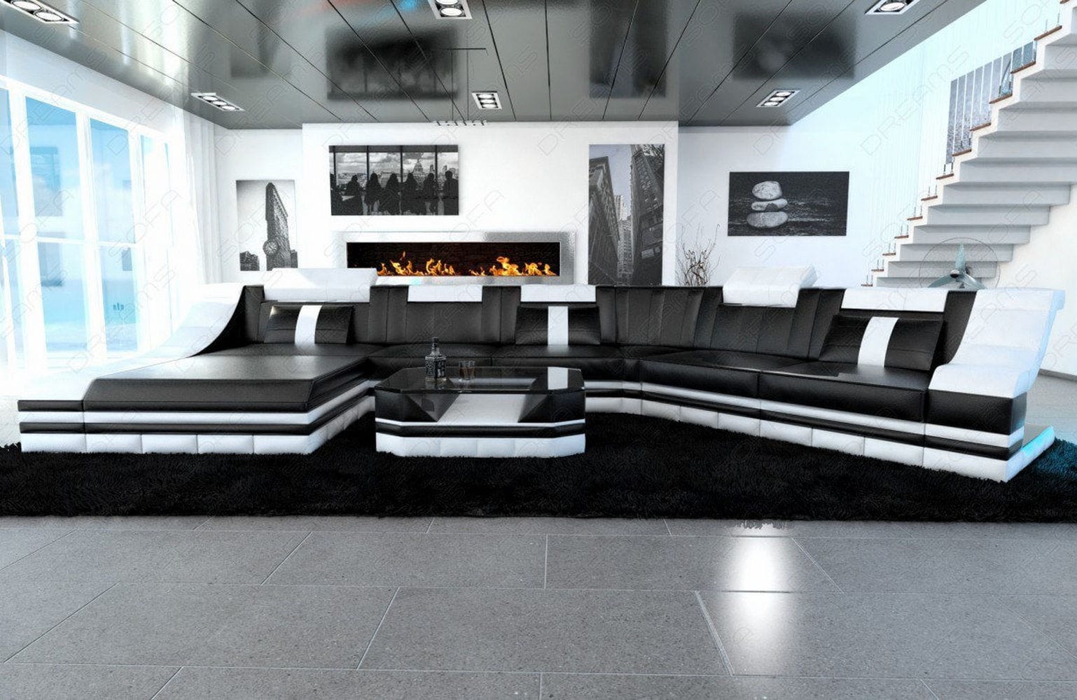 Mini Sofa Turino Cl aus Leder schwarz-weiss