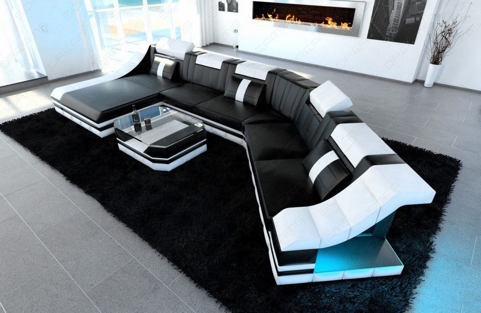Mini Sofa Turino Cl aus Leder schwarz-weiss