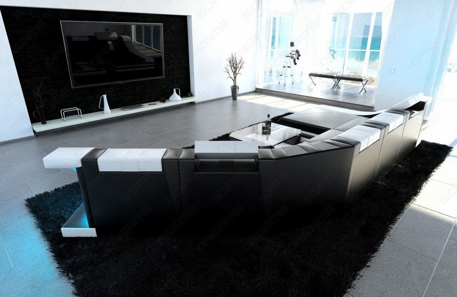 Mini Sofa Turino Cl aus Leder schwarz-weiss
