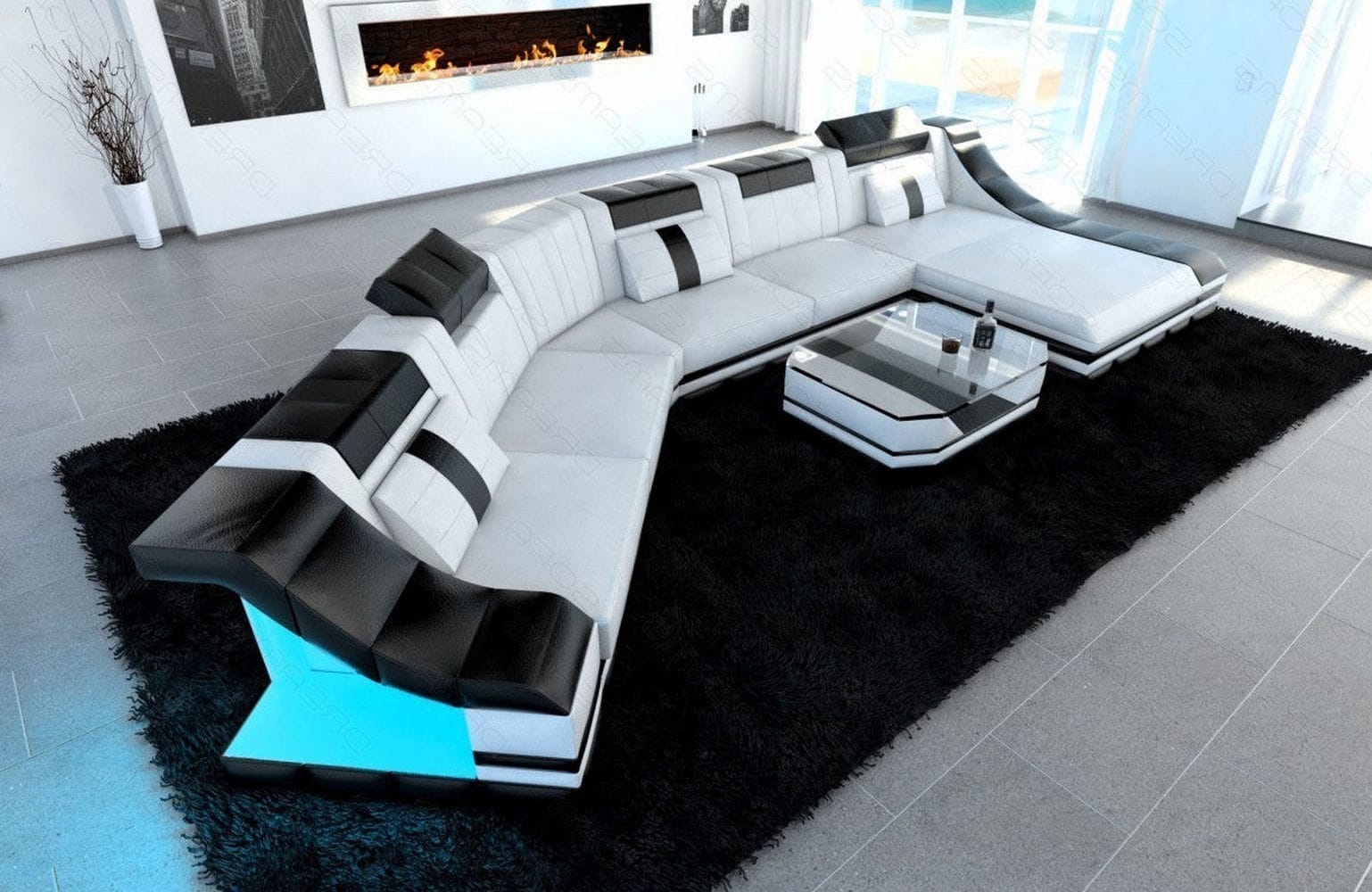 Mini Sofa Turino CL-Form aus Leder weiss-schwarz