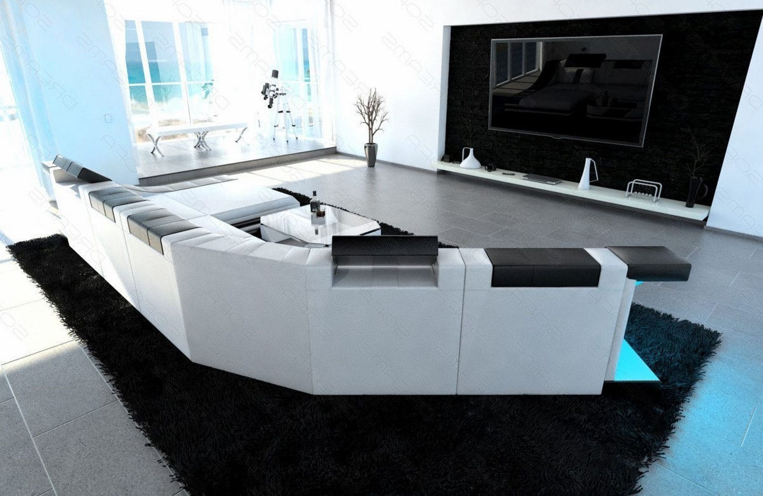 Mini Sofa Turino CL-Form aus Leder weiss-schwarz