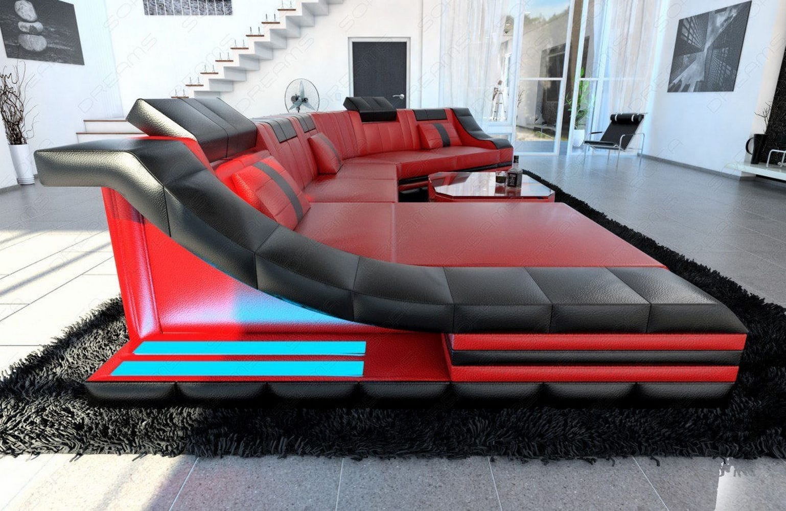 Mini Sofa Turino CL-Form aus Leder Rot-Schwarz