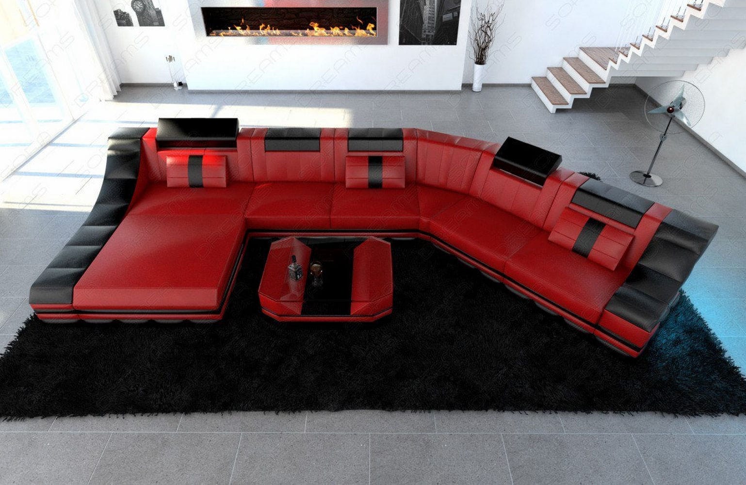 Mini Sofa Turino CL-Form aus Leder Rot-Schwarz