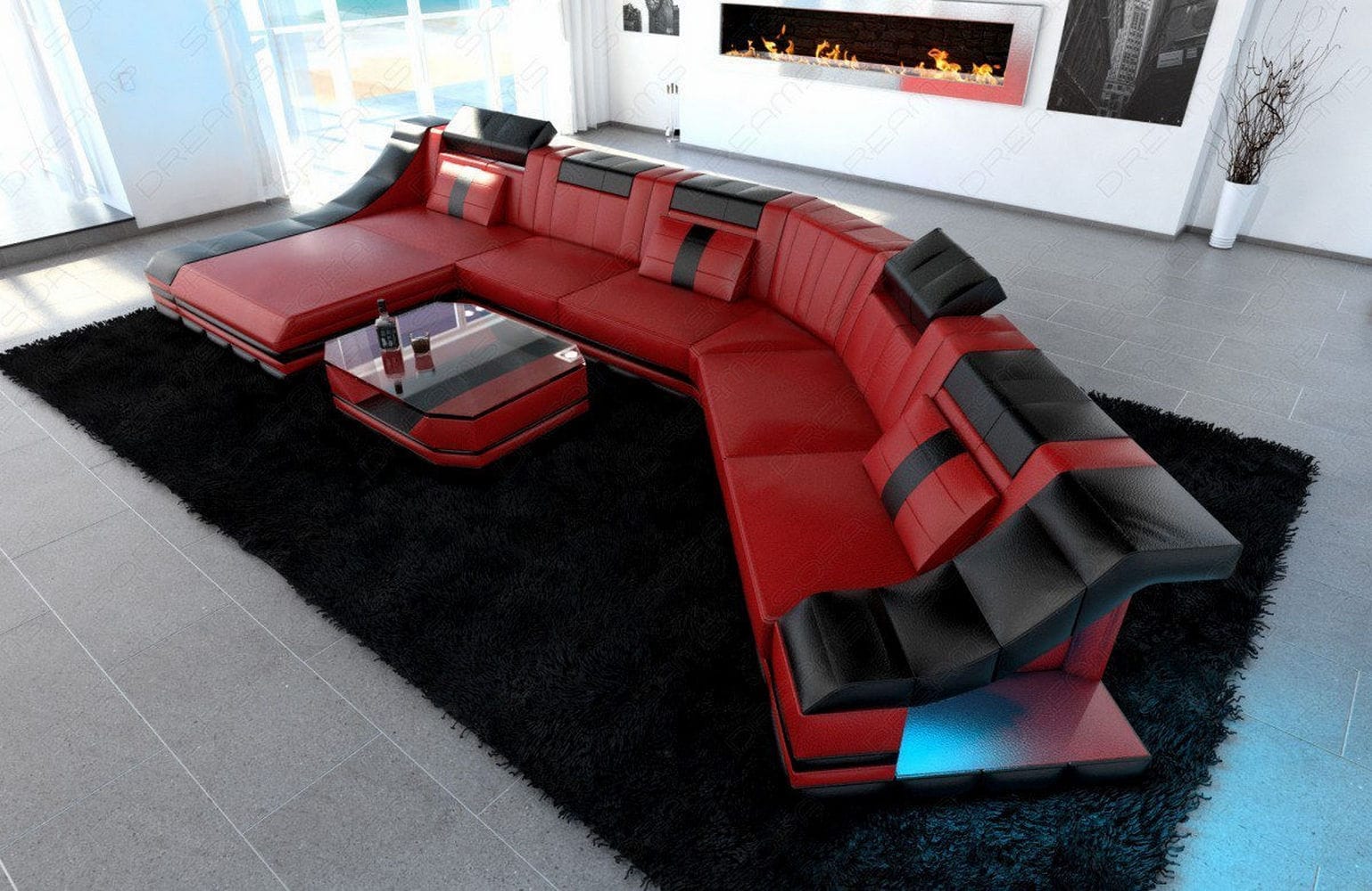 Mini Sofa Turino CL-Form aus Leder Rot-Schwarz