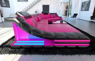 Mini Sofa Turino CL-Form aus Leder Pink-Schwarz