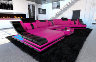 Mini Sofa Turino CL-Form aus Leder Pink-Schwarz
