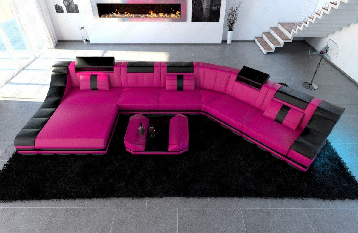 Mini Sofa Turino CL-Form aus Leder Pink-Schwarz