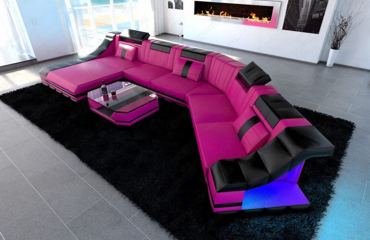 Mini Sofa Turino CL-Form aus Leder Pink-Schwarz