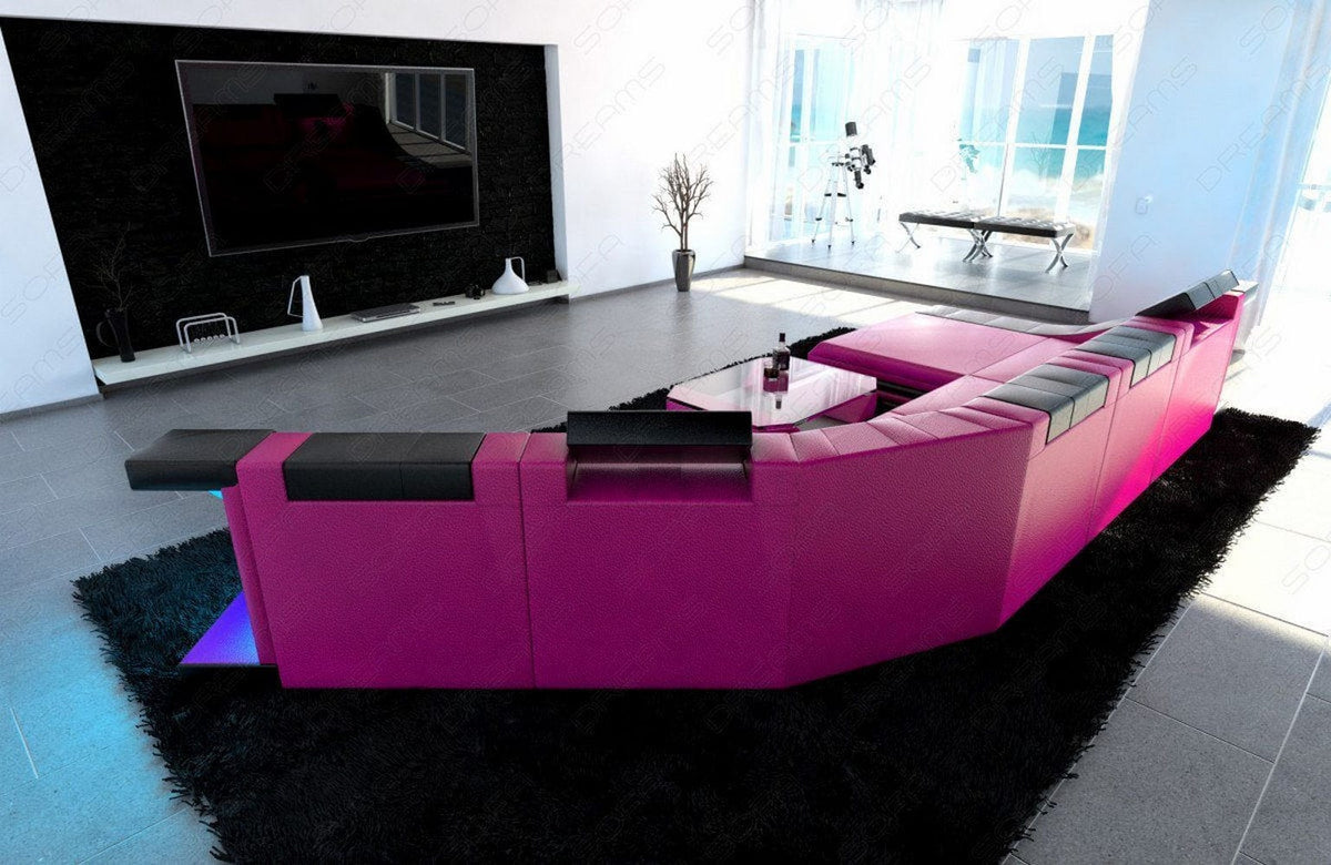 Mini Sofa Turino CL-Form aus Leder Pink-Schwarz