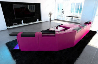 Mini Sofa Turino CL-Form aus Leder Pink-Schwarz