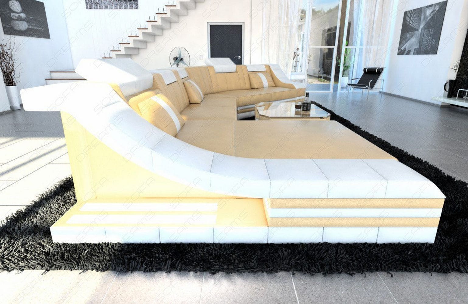 XXL Wohnlandschaft Turino CL-Form sandbeige-weiss