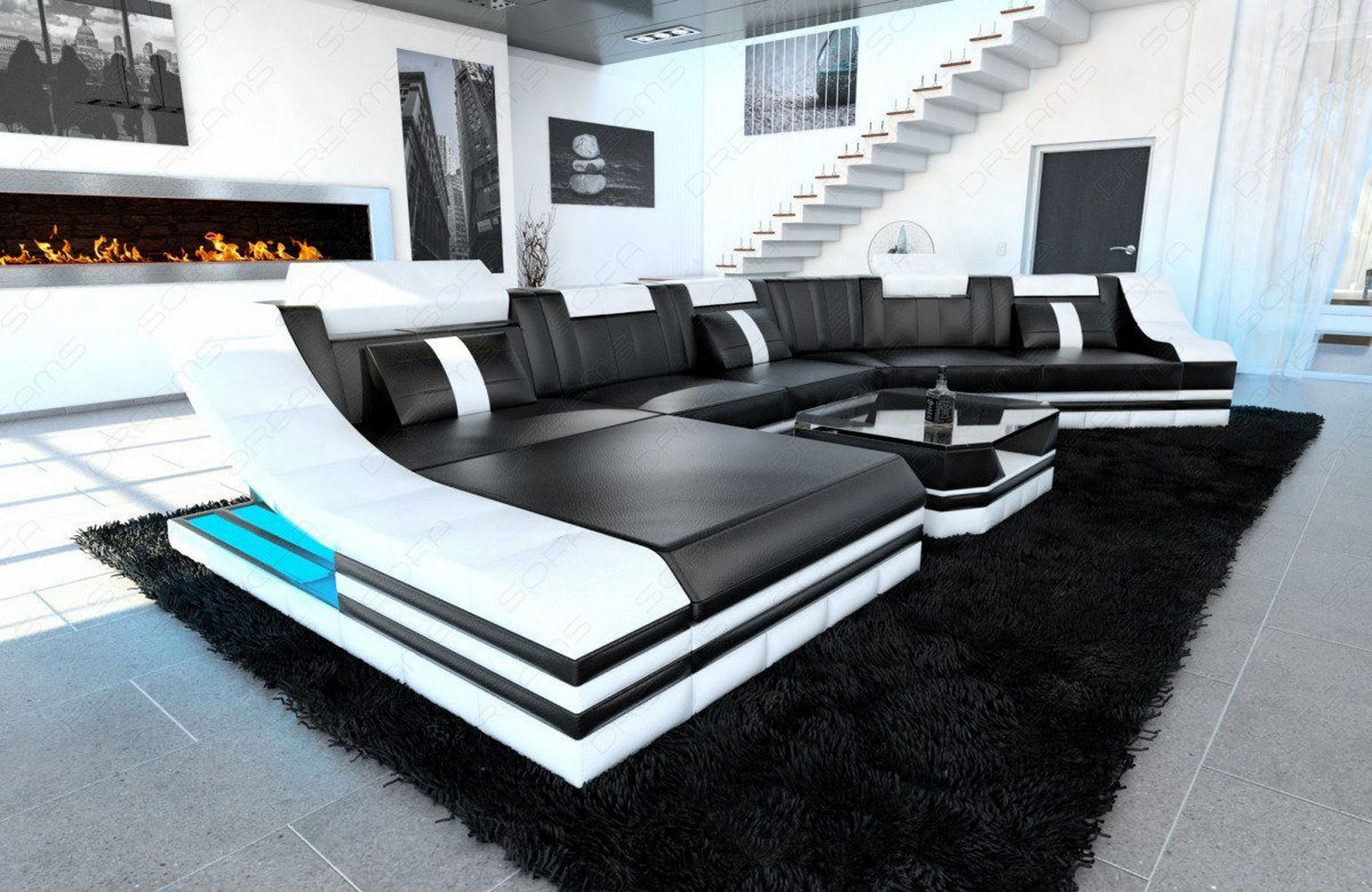 Leder Wohnlandschaft Turino CL mit LED