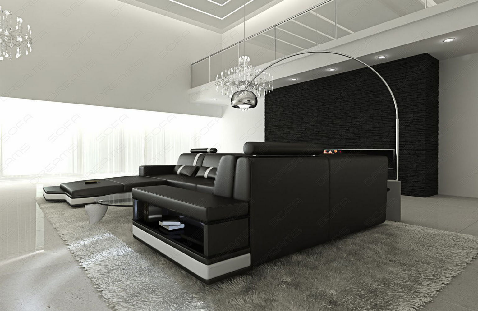 Mini Ledersofa Wohnlandschaft Messana – Komfort & Stil Schwarz-Weiß