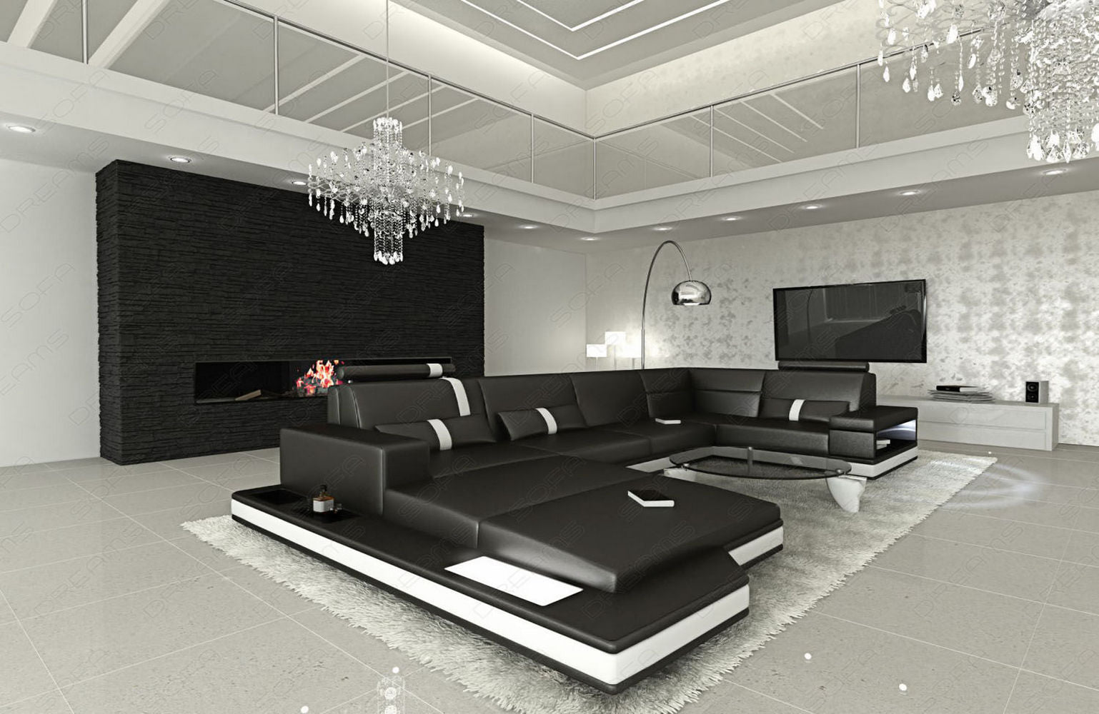 Mini Ledersofa Wohnlandschaft Messana – Komfort & Stil Schwarz-Weiß