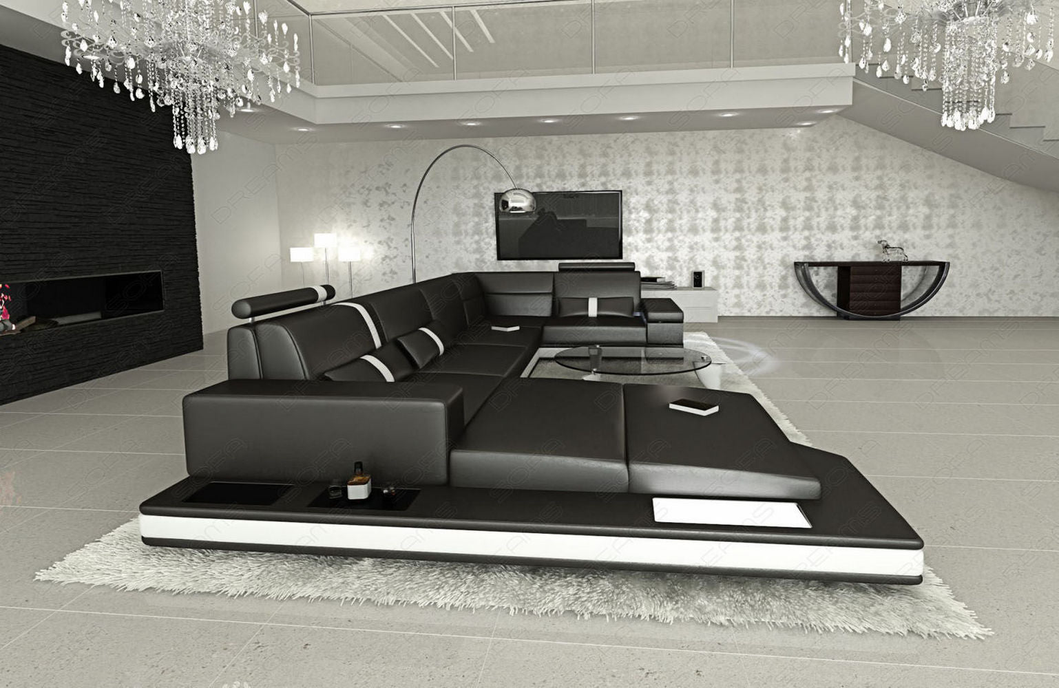 Mini Ledersofa Wohnlandschaft Messana – Komfort & Stil Schwarz-Weiß