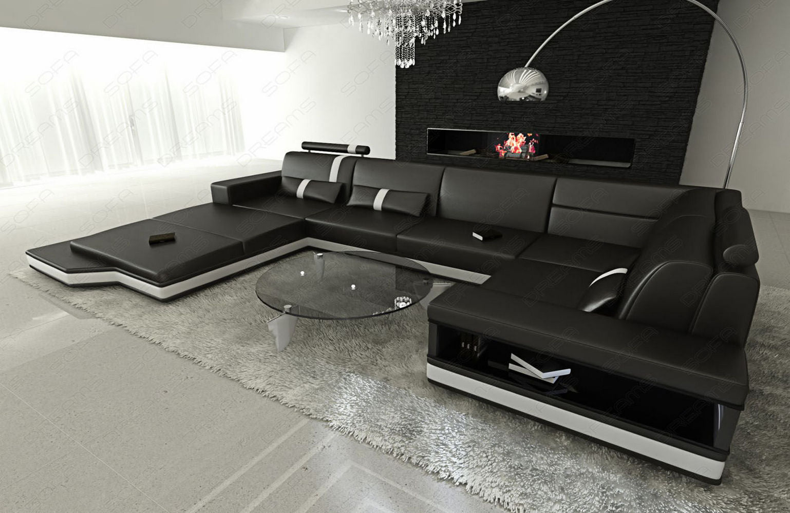 Mini Ledersofa Wohnlandschaft Messana – Komfort & Stil Schwarz-Weiß