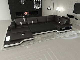 Sofa Messana U-Form in Leder sandbeige-schwarz