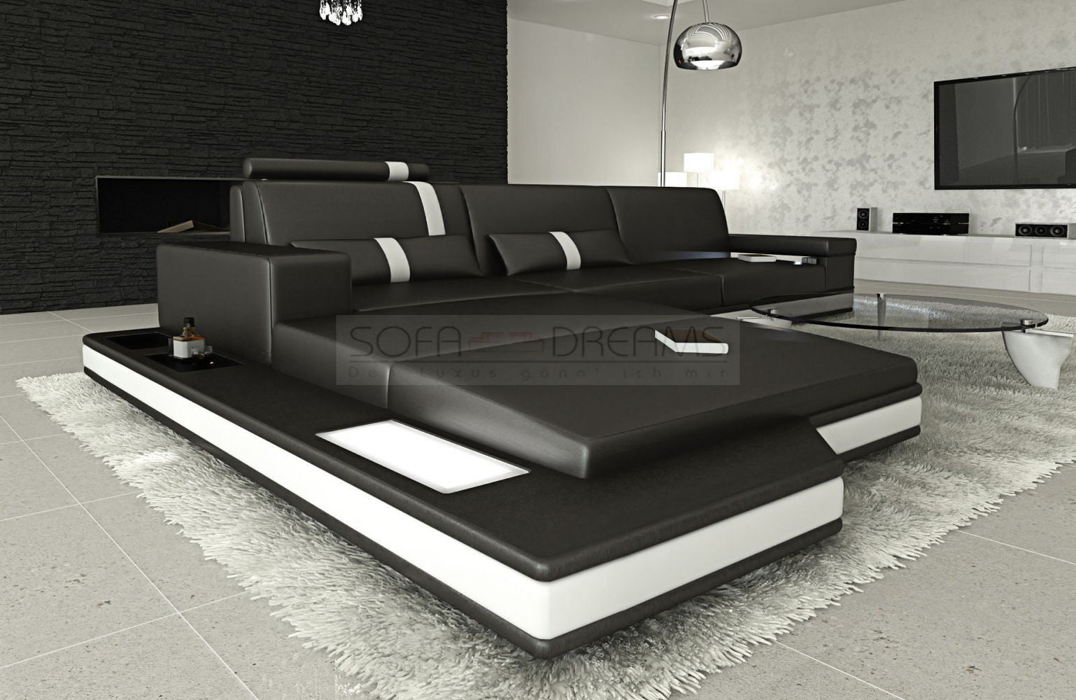 Mini Messana Ecksofa L-Form – Modern & Bequem Schwarz-Weiß