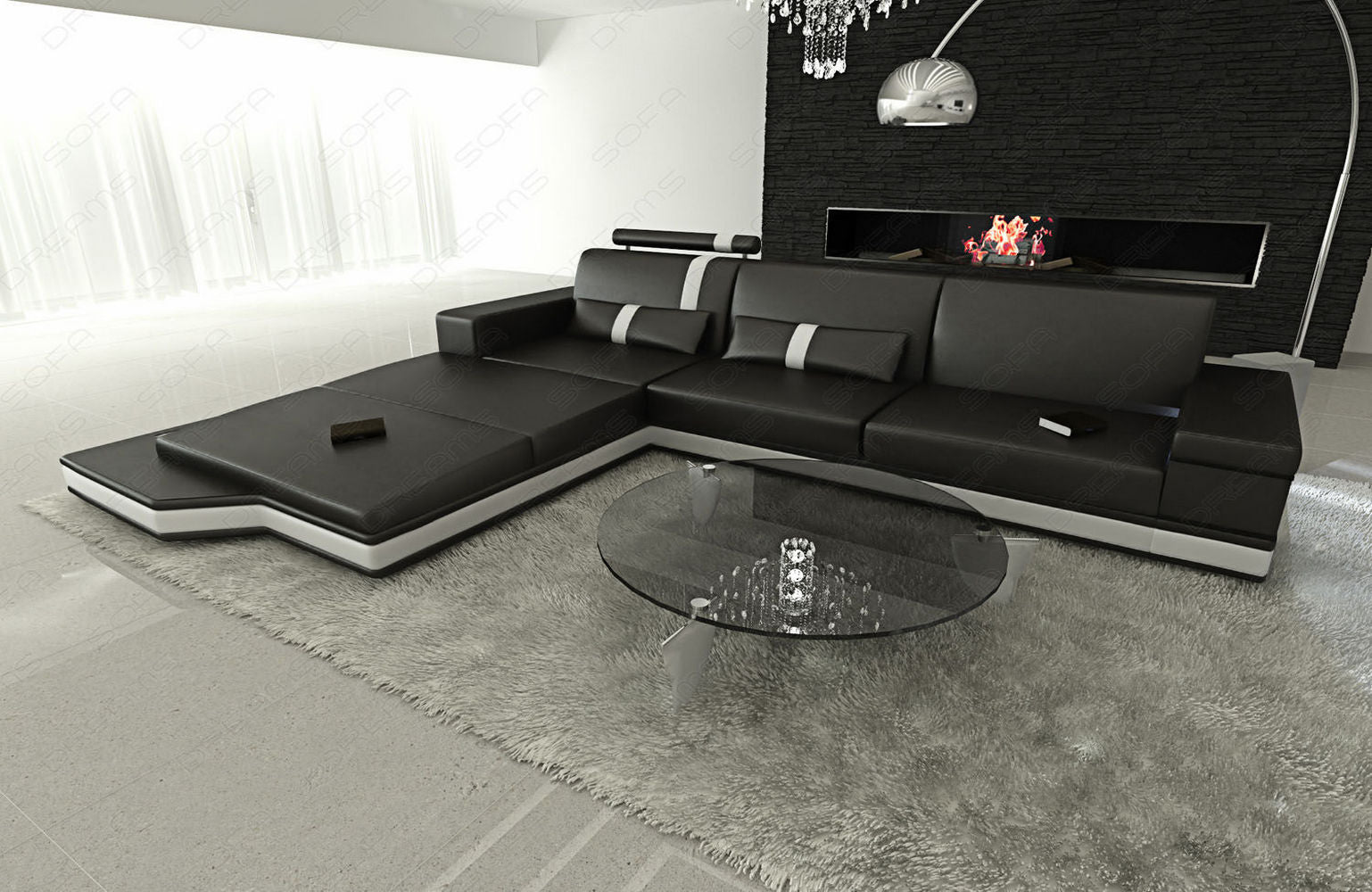 Mini Messana Ecksofa L-Form – Modern & Bequem Schwarz-Weiß