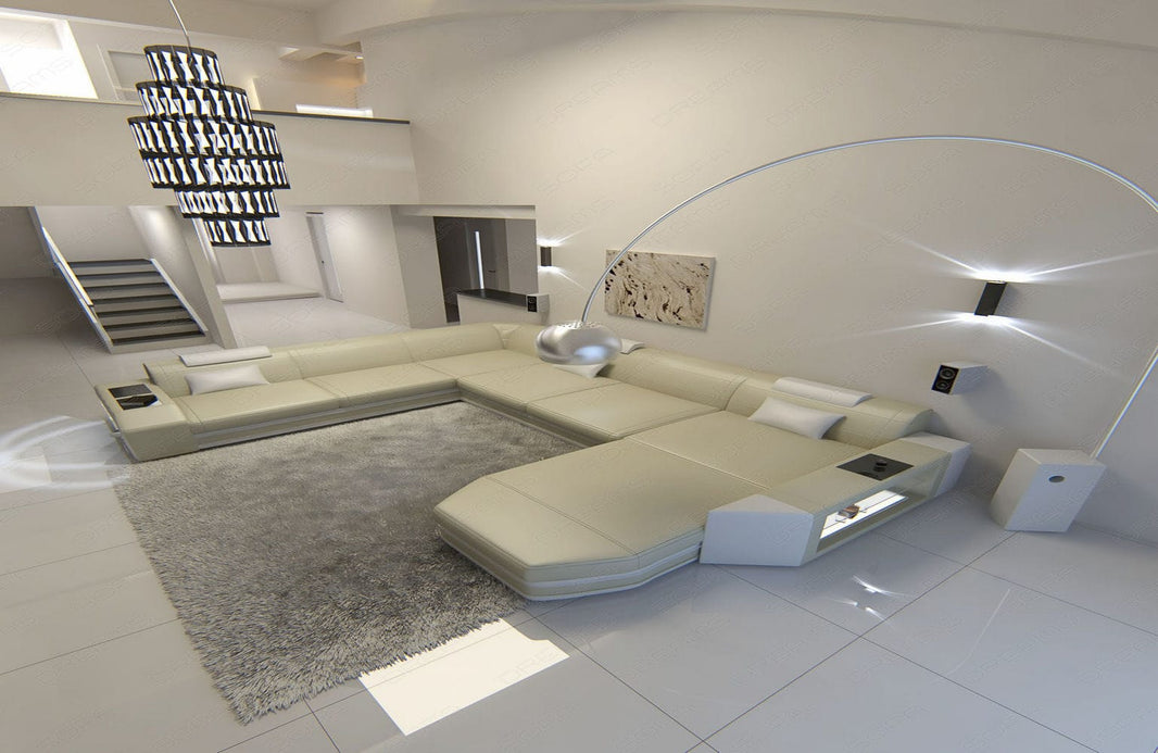 Mini XXL Wohnlandschaft Mega Prato U-Form in Leder