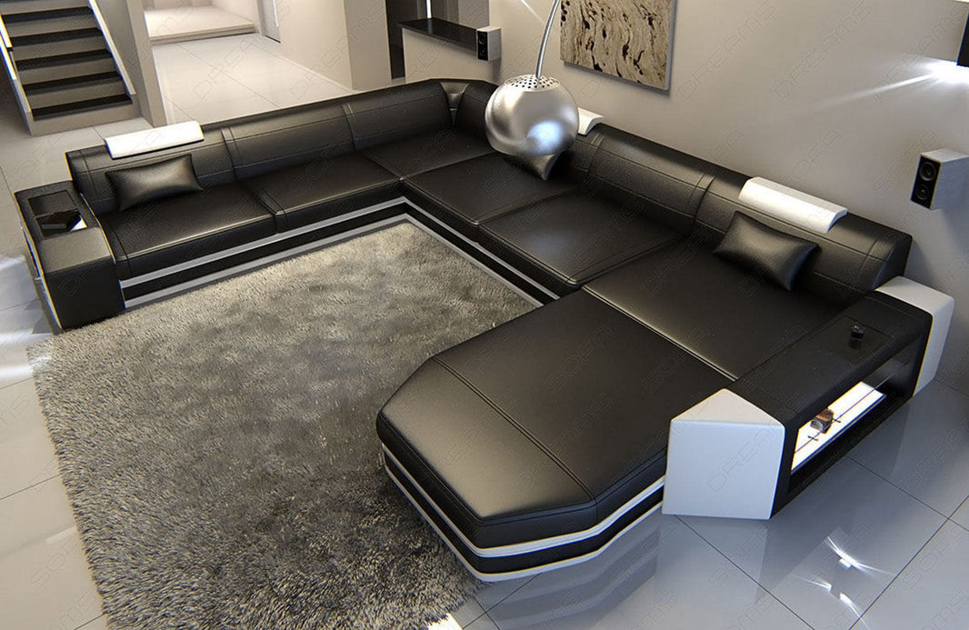 Mini XXL Wohnlandschaft Mega Prato U-Form in Leder