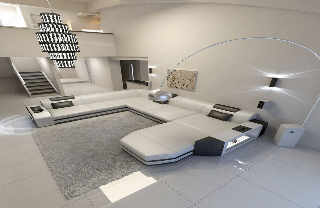 Mini XXL Wohnlandschaft Mega Prato U-Form in Leder