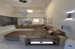 Mini XXL Wohnlandschaft Mega Prato U-Form in Leder Dunkelbraun-Sandbeige