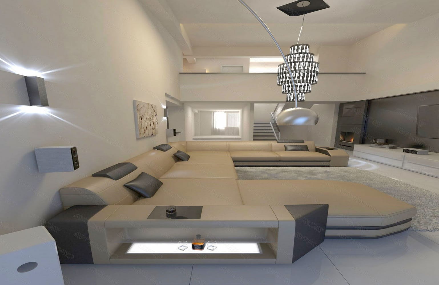 XXL Wohnlandschaft Mega Prato sandbeige-schwarz