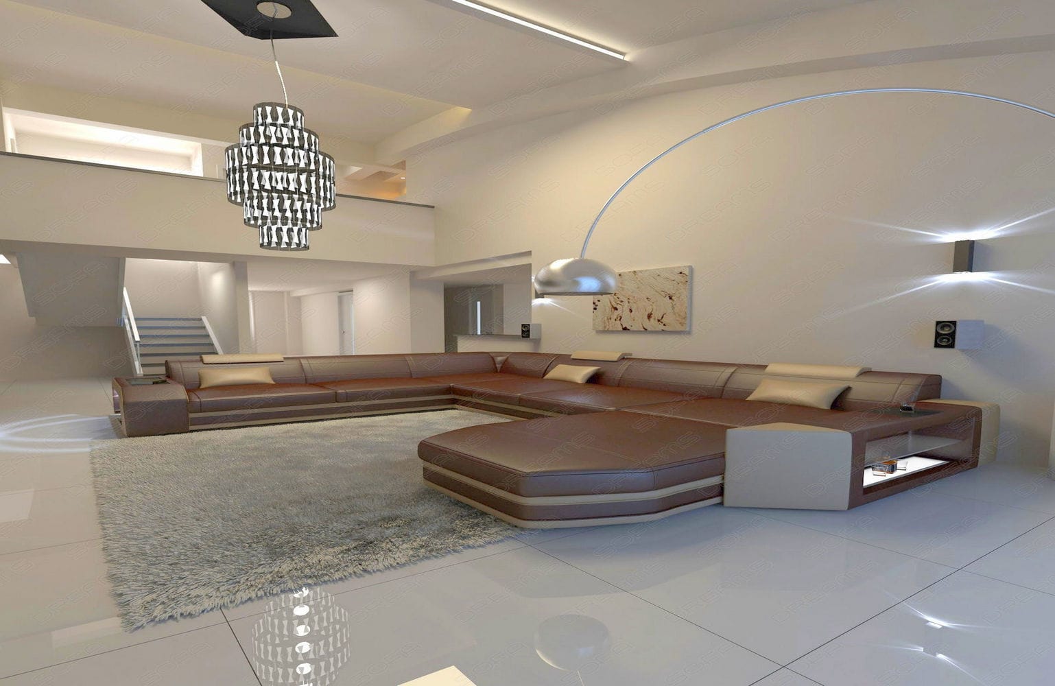 XXL Wohnlandschaft Mega Prato dunkelbraun-sandbeige