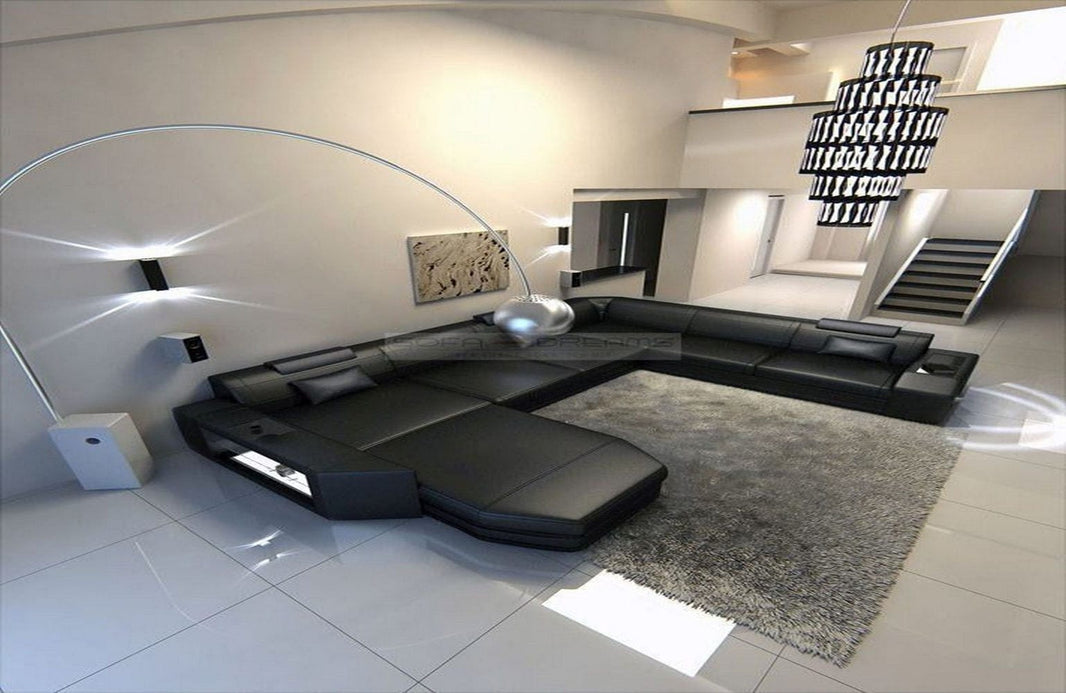 XXL Wohnlandschaft Mega Prato U-Form in Leder