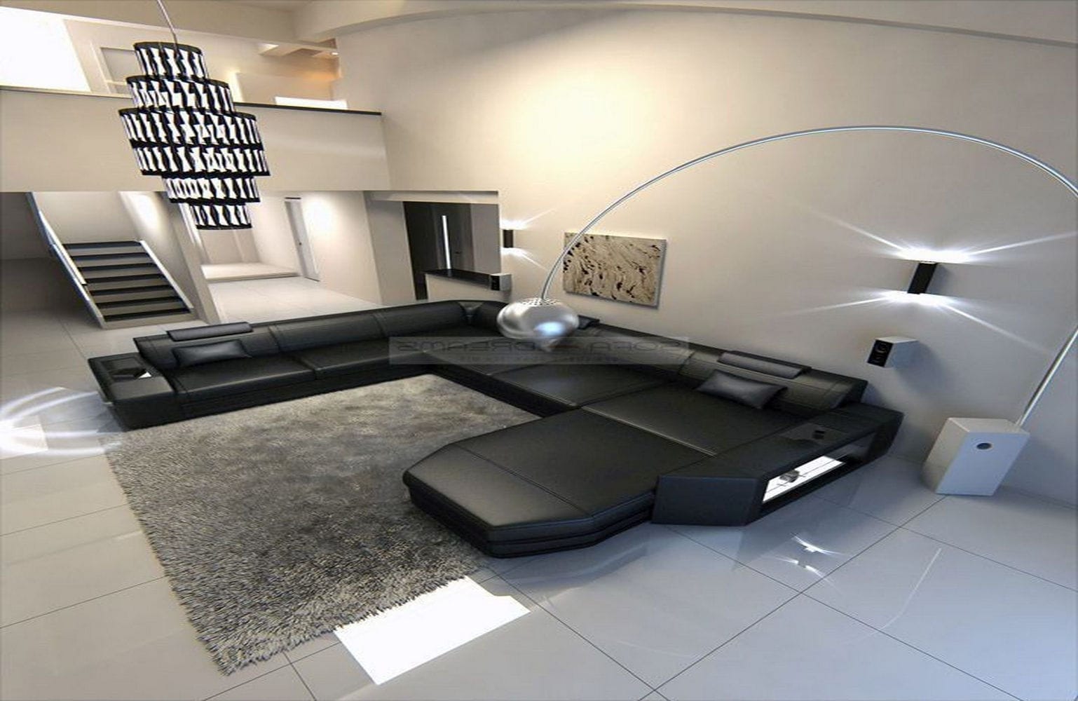 Mega Wohnlandschaft Prato XXL mit LED schwarz