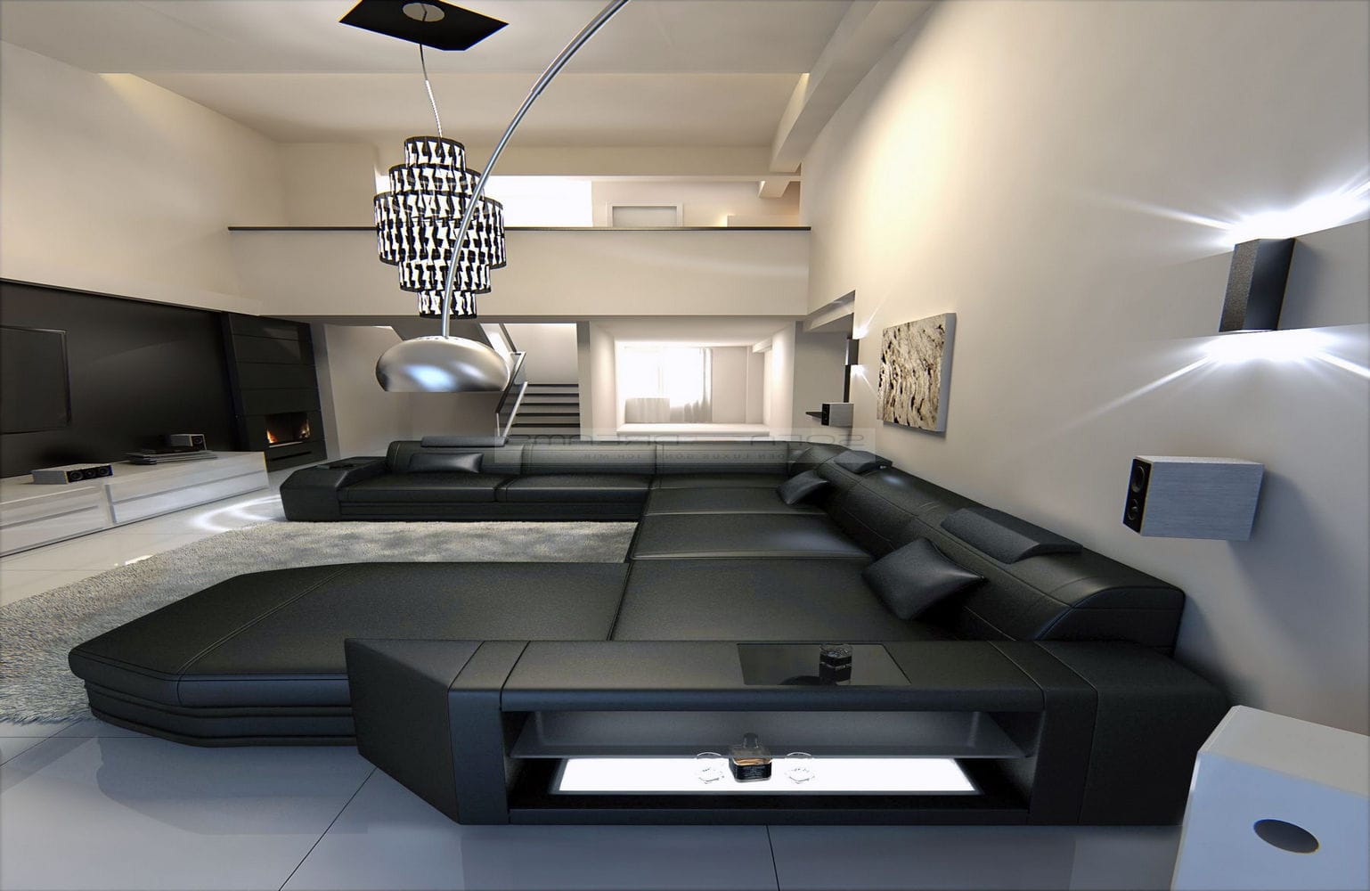 Mega Wohnlandschaft Prato XXL mit LED schwarz