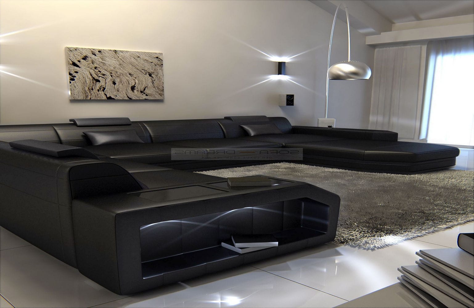 Mega Wohnlandschaft Prato XXL mit LED schwarz
