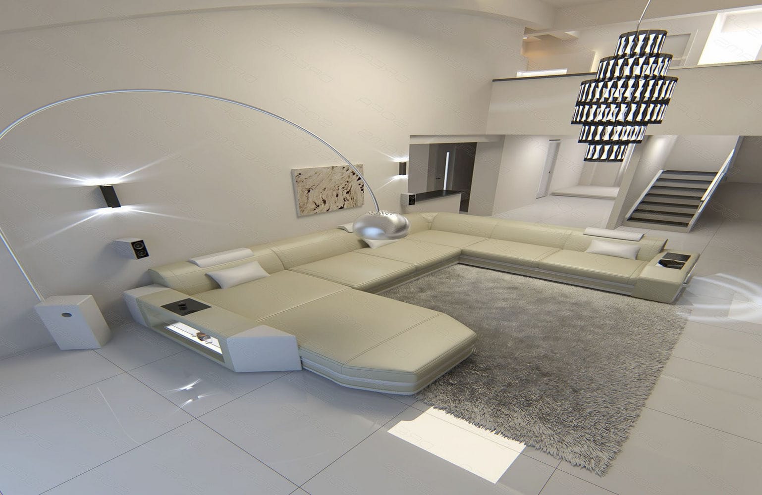 XXL Wohnlandschaft Mega Prato beige-weiß
