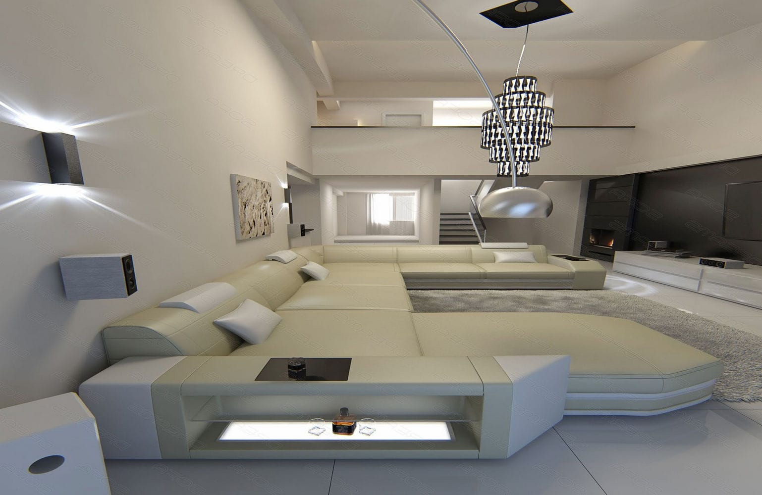 XXL Wohnlandschaft Mega Prato beige-weiß