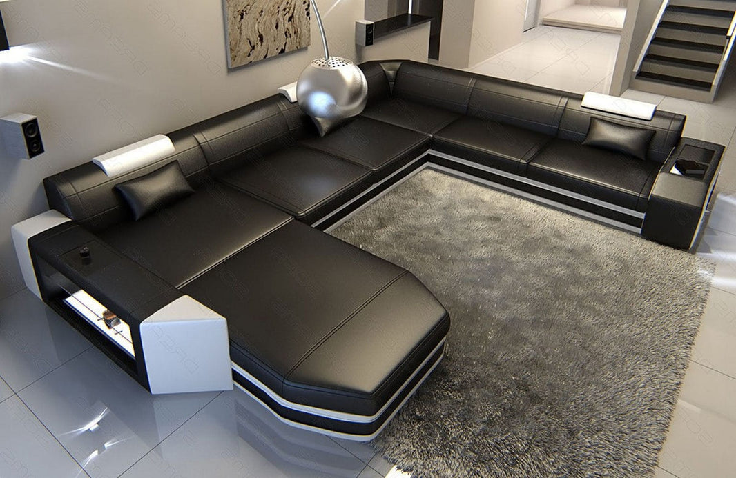 XXL Wohnlandschaft Mega Prato U-Form in Leder